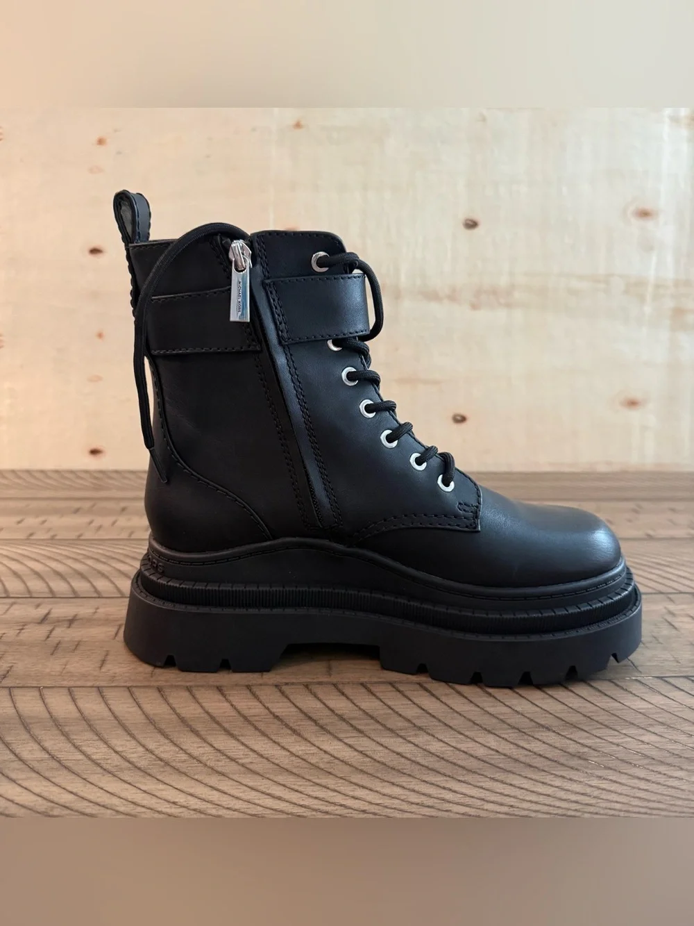 NWT Michael Kors Colby Black Lug Sole Lace Up Boots Sz 8.5
